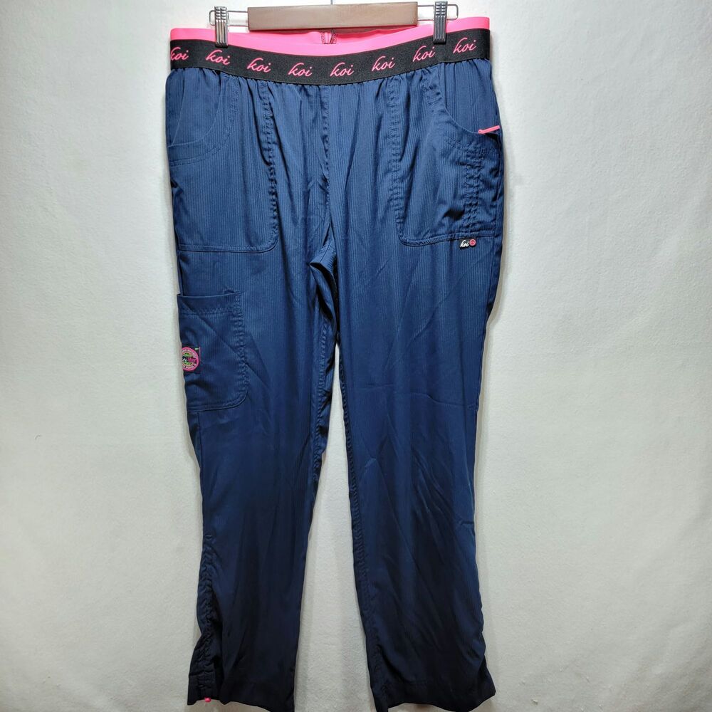 Koi Lite Spirit Scrub Pants Womens L Petite Navy Pink Slim Fit Cargo